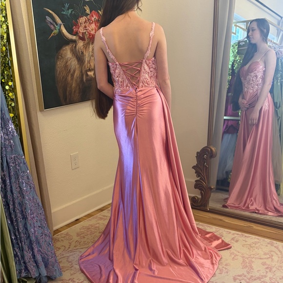 Glamorous Satin Pink Prom Dress - Picture 3 of 3